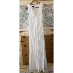 Emporio Armani White Silk V Neck Ruffle Sleeveless Gown Size 46 NWT